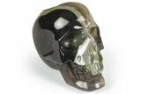 Polished Banded Agate Skull with Quartz Crystal Pocket #237009-1